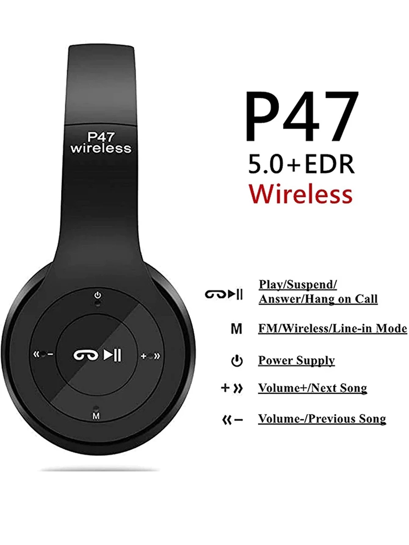 P47 Wireless Bluetooth Headphone With Microphone Foldable Headsets Bass HiFi Sound Music Stereo Earphone For Smartphones TV Game