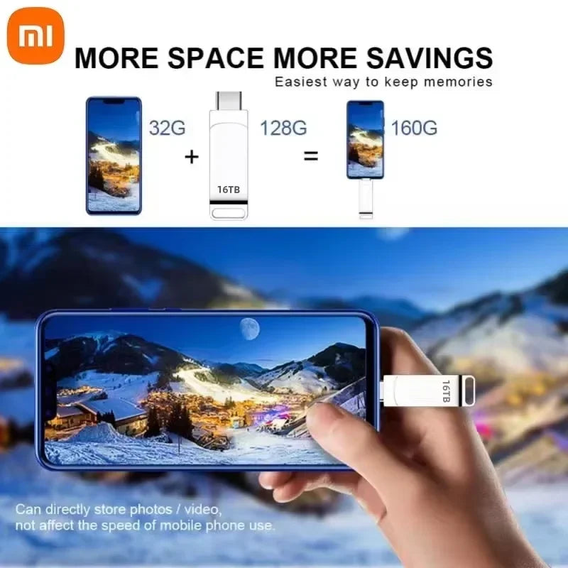 Xiaomi 16TB Flash Drive USB 3.2 High Speed Waterproof USB Transfer Type-C 2-In-1 8TB 16TB OTG Pendrive Flash Disk for Computer