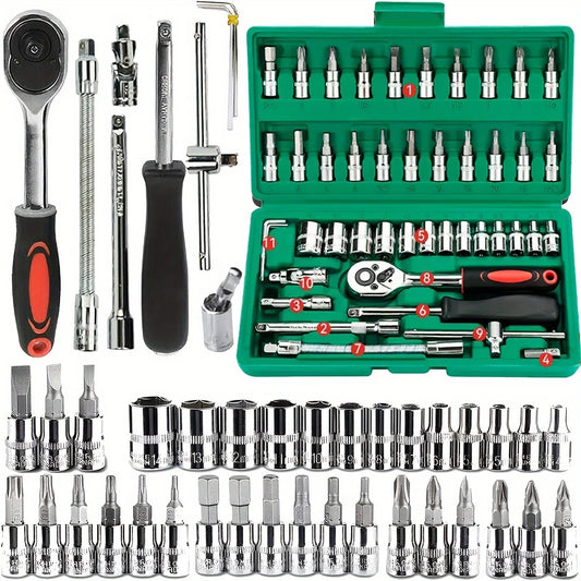 46-Teiliges Antriebs-Steckschlüsselsatz, 1/4 Zoll Ratschenschlüssel-Set Mit Steckschlüssen, Metrisches Sechskant-Bit-Steckschlüsselsatz, Mechaniker-Werkzeugsätze Für Die Autoreparatur